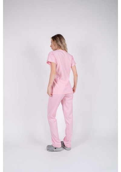 Pembe Likralı Kadın Hemşire Ve Doktor Forması Takımı Scrubs Hastane Üniforması