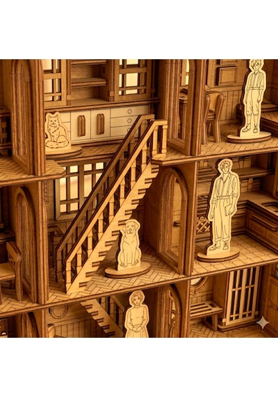 Köşk Ev Ahşap Maket Seti Dıy 3d Puzzle Çok Odalı Bebek Evi Koleksiyoner Modeli 220 Parça