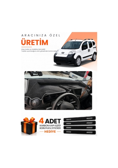 Peugeot Bipper Tam Kapalı 2007-2020 Uyumlu Torpido Koruma Örtüsü Oto Kılıfı - Siyah Gri