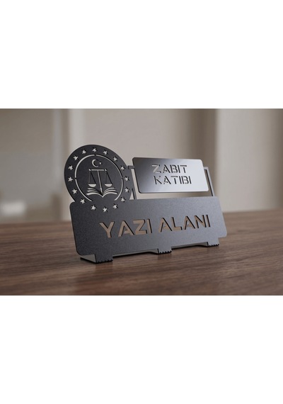 Kişiye Özel Hediyelik Adalet Hukuk Zabıt Katibi Tasarımlı Metal Masaüstü İsimlik Siyah