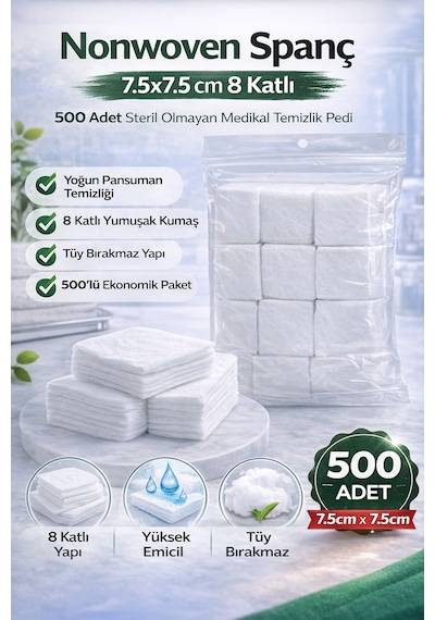 Nonwoven 7,5x7,5 Cm 8 Katlı 500 Adet Steril Olmayan Medikal Temizlik Pedi