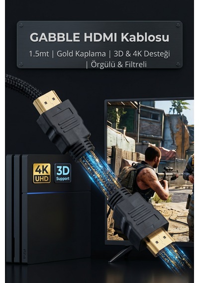 Gabble 4k Altın Uçlu Örgülü Parazit Filtreli Hdmı Kablosu 3d - 20 Metre