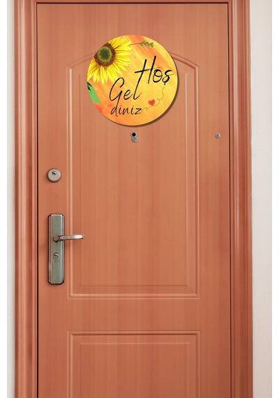 Ayçiçeği Temalı Dekoratif Ahşap Hoşgeldiniz Kapı Duvar Süsü