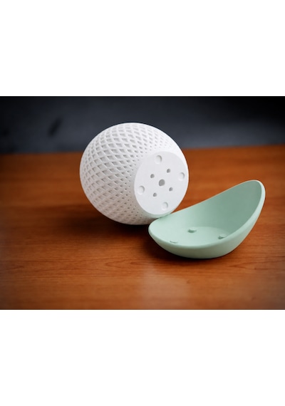 3d Baskı Küre Saksı - Kafes Dokulu İki Parçalı Dekoratif Saksı - Beyaz-mint