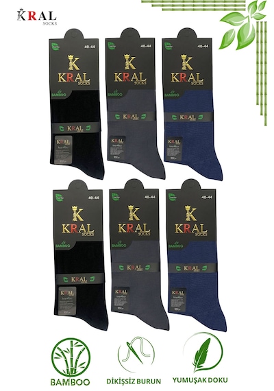 Kral Socks Bambu Erkek Soket Düz Uzun Çorap Klasik Yazlık Dikişsiz 6'lı Premium Set Asorti2