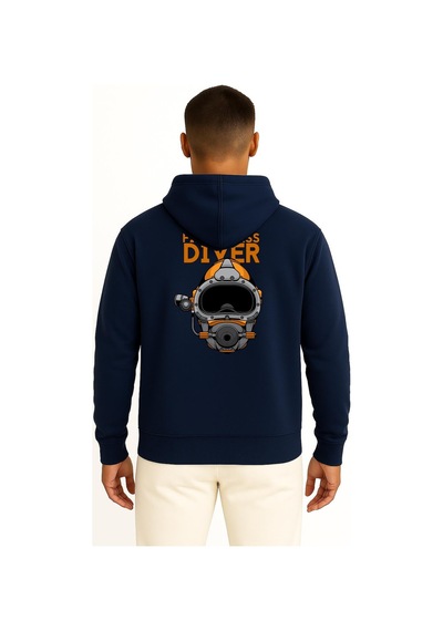 Bahriyeli Collection Kapüşonlu First Class Diver Cep Ve Sırt Baskılı Unisex Sweatshirt Lacivert