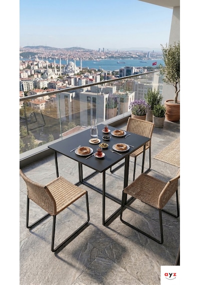 Ayz Vorkır 2 Katlanır Çalışma Masası Yemek Masası Mutfak Masası Balkon Masası Siyah - Siyah