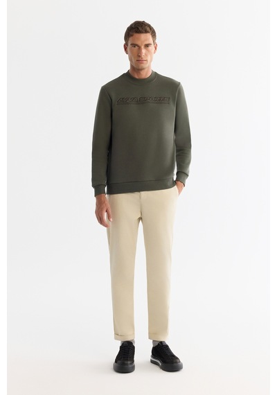 Avva Erkek Haki Bisiklet Yaka 3 İplik Şardonlu Baskılı Regular Fit Sweatshirt A42y1306