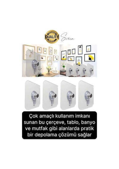 6 Adet Süper Güçlü Kendinden Yapışkanlı Tutunabilen Çok Amaçlı Çerçeve Tablo Banyo Duş Mutfak Askı Çok Renkli