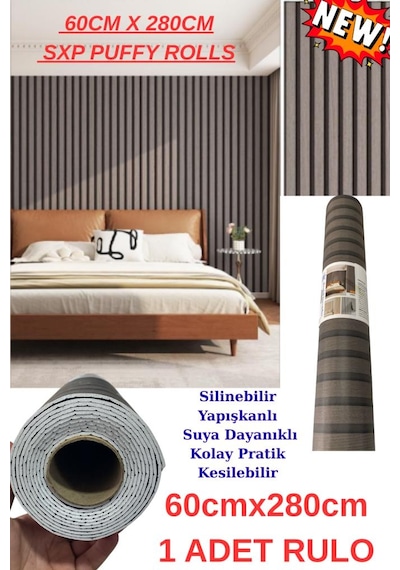 60cm X 280cm 1 Adet Kendinden Yapışkanlı Kömür Gri Lambiri Desenli Duvar Paneli Kağıdı Gs8002 Koyu Gri