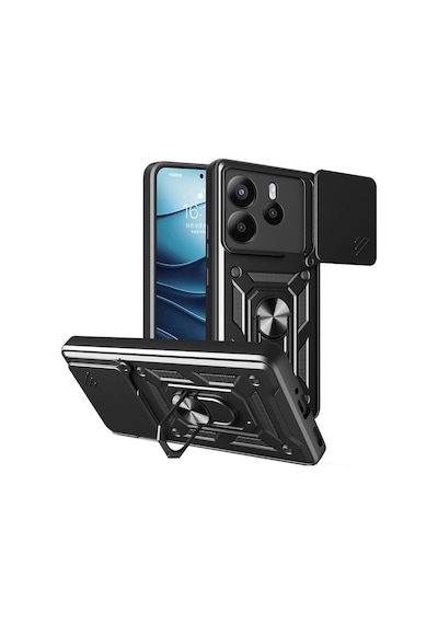 Fibaks Redmi Note 14 4G Uyumlu Kılıf Kamera Korumalı Sürgülü Yüzüklü Armor Military Tank Koruyucu Kapak