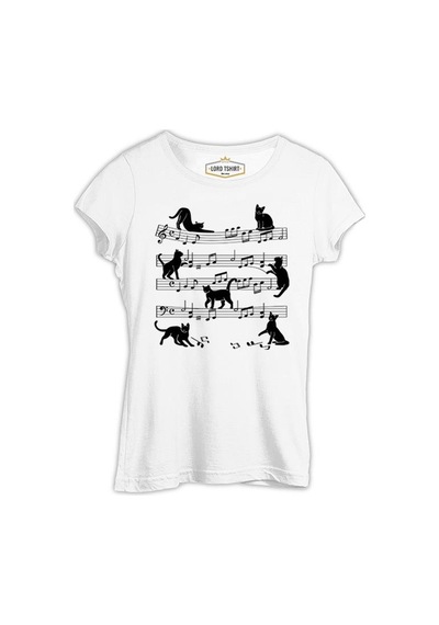 Cats And Notes Beyaz Kadın Tshirt 001