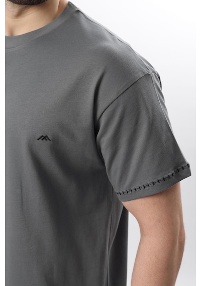 Madmext Füme Nakış Detaylı Erkek T-shirt E7112 Füme