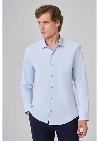 Morven Erkek A. Mavi Basic Düz Desen İtalyan Yaka Slim Fit Gömlek 26mc004002311 A. Mavi