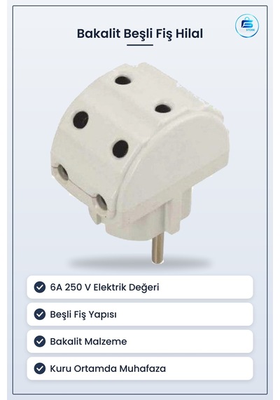 Bakalit Beşli Fiş Hilal 6a 250 V Priz Ev Banyo Mutfak Elektrik Te