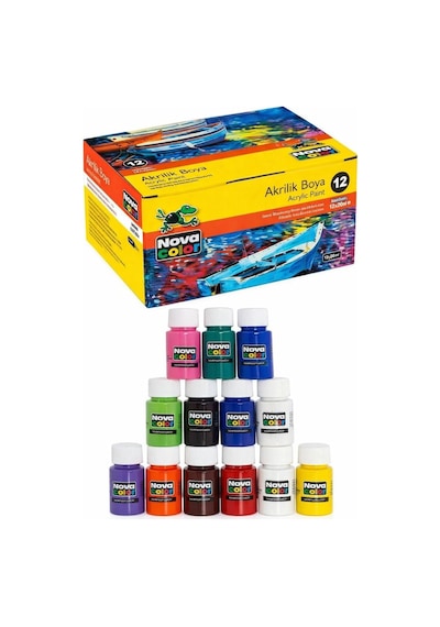 Akrilik Boya Seti 12'li Canlı Renkler Ve Yoğun Pigment Tek Renk