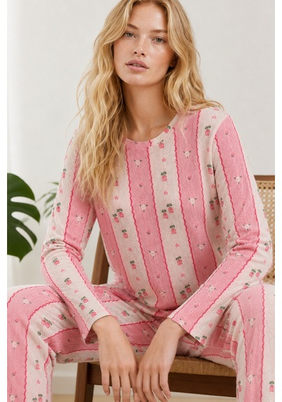 Kadın Bol Paça Relaxed Pembe Pijama Takımı 4692