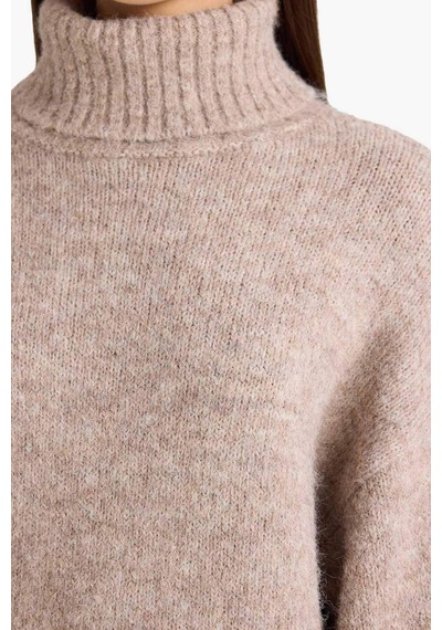 Defacto Yün Karışımlı Balıkçı Yaka Oversize Fit Triko Kazak F3252ax25wnbg653 Bej-bg653