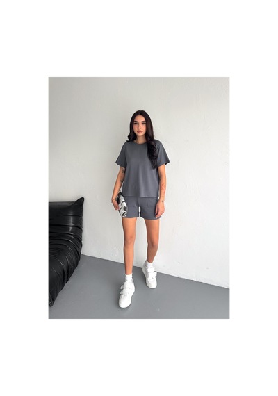 Gugus Kadın Kısa Şortlu/t-shirt 2li Takım Modal Kumaş Gri