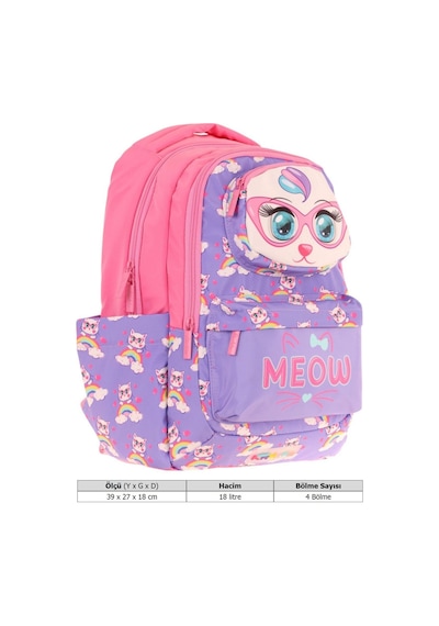 Kaukko Toys Kız Çocuk 3d Kedi Şekilli İlkokul Ve Günlük Sırt Çantası - Mor Pembe - L5236 Mor - Pembe