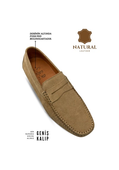 Sermoda Erkek Loafer - Hakiki Deri Rok Loafer Erkek Ayakkabı Süet Bej