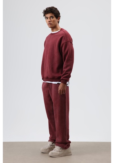 Vamos Basic Oversize Yıkamalı Sweatshirt Bordo