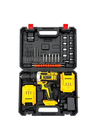 Şarjlı Matkap Seti 1850 Rpm 18w Çantalı Yedek Bataryalı Vidalama, Sarı Bx-316900