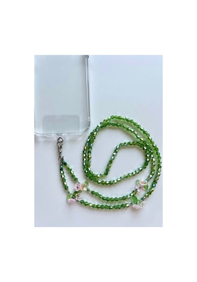 Çiçek Ve Yaprak Detaylı Cam Kristal Telefon Strap - Parıltılı Telefon İpi Ve Charm