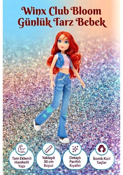 Gioc-hi Prezio-si Winx Bloom Günlük Tarzda Haraketli Eklemli Parıltılı 30 Cm Oyuncak Peri Bebek