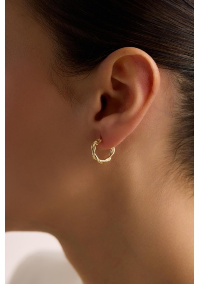 925 Ayar Gümüş Gold Kaplama Minimal 15 Mm Halka Çift Sarmal Şarnel Küpe Altın