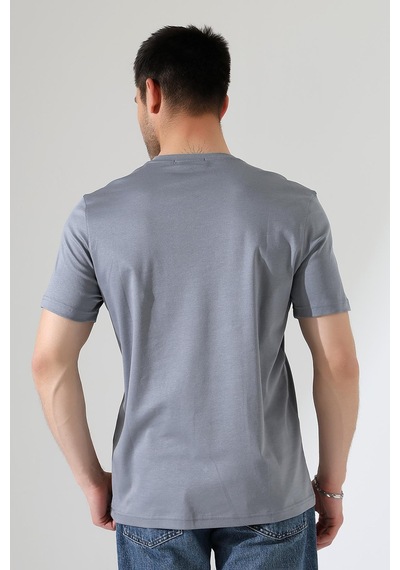 Erkek İki Renk Parçalı Bisiklet Yaka T-shirt - Pamuklu Tişört Gri