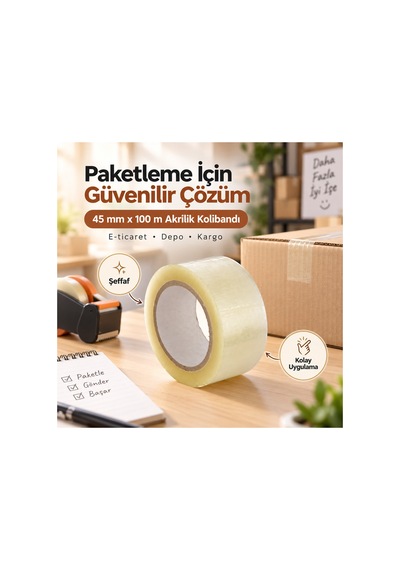 45 Mm X 100 M Şeffaf Akrilik Kolibandı 10'lu