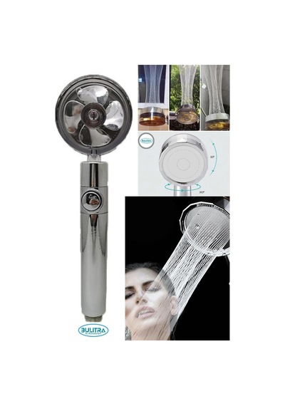 Duş Başlığı Turbo Pervaneli Serinletici Tasarım Start Stop Tuş Duş Başlığı 360derece Döner Gri Plas Diğer
