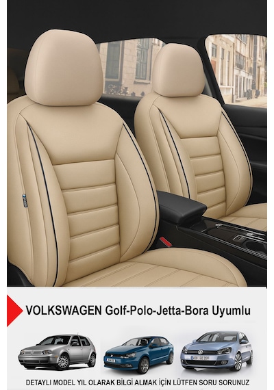 Jet Bej Deri Oto Koltuk Kılıfı- Volkswagen Bora-golf-jetta-polo Uyumlu Bej