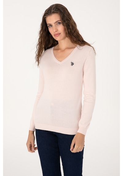 U.S. Polo Assn. Kadın Açık Pembe V Yaka Basic Kazak 50313590-VR078