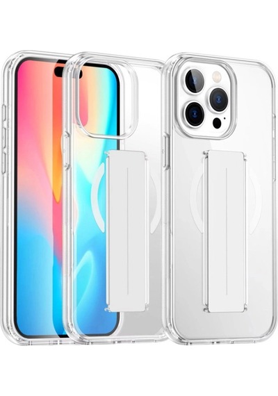 Apple Uyumlu iPhone 15 Pro Max Kılıf Alfa Magsafe Standlı Kapak Şeffaf