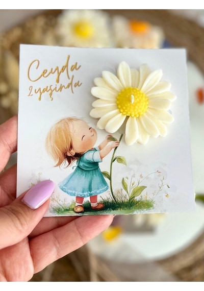 Bernami Mumluk Şamdanpinterest 25 Adet Özel Tasarlanmış Kart Ve Papatya Mum. Doğum Günü, Baby Shower, Bebek Doğum Hediyelik Diğer