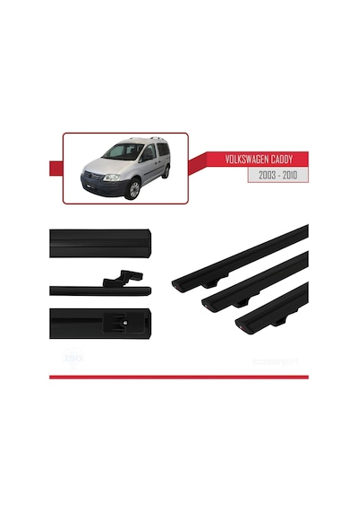 Volkswagen Caddy 2003-2010 Arası İle Uyumlu Basic Model Ara Atkı Tavan Barı Siyah 3 Adet