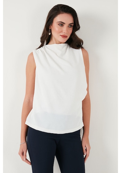Lela Slim Fit Dik Yaka Omuz Büzgülü Bayan Bluz 6527836 Beyaz