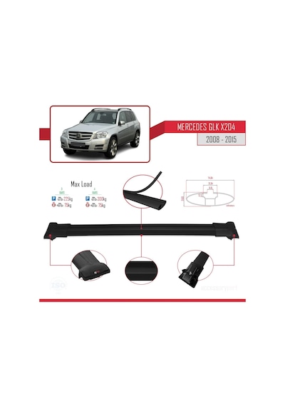Mercedes Glk Class X204 2008-2015 Arası İle Uyumlu Fly Model Ara Atkı Tavan Barı Siyah 3 Adet Bar