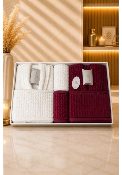 Nuvia 8 Parça Aile Bornoz Takımı Krem - Bordo Krem-bordo