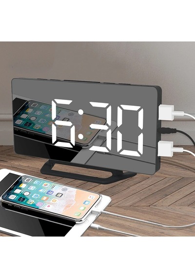 Hpytech Led Aynalı Dijital Masa&duvar Saati Sessiz, Termometre, Usb Şarj,alarm Modern Şık Tasarım