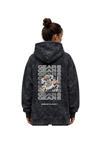 Sevbano Monkey D. Luffy Gear 5 One Piece Baskılı Unisex Oversize Premium Siyah