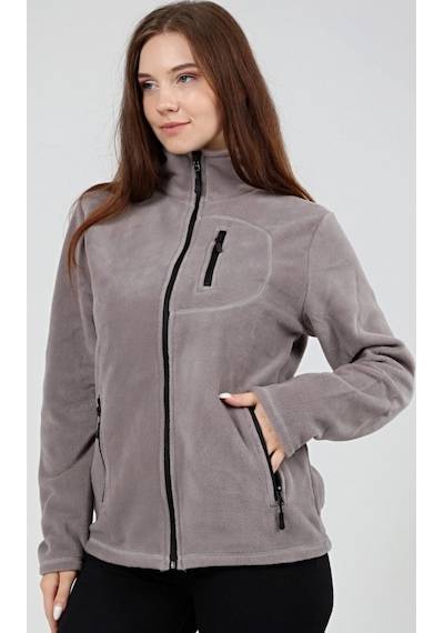 Genius Store Genıus Store Store Kadın Polar Tam Fermuarlı Outdoor 3 Cepli Spor Polar Ceket Açık Gri