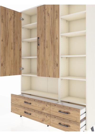 Arges Dolap 10 Raflı 4 Çekmeceli 2 Kapaklı 132x30x195 Aytaşı-çam/çam Atlas Çam/atlas Çam