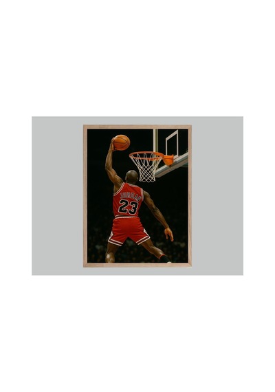 Michael Jordan Doğal Ahşap Çerçeveli Tek Parça Dekoratif Tablo Çok Renkli - 864132297 Çok Renkli