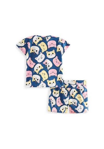 Denokids Sevimli Kediler T-shirt Şort Takım Renkli Çok Renkli