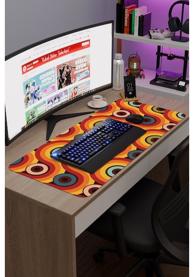 Retro 60 Lar Kaymaz Dikişli Kauçuk Oyuncu Mousepad V1 - 90x40 Xxl Gaming Mouse Pad Fare Altlığı