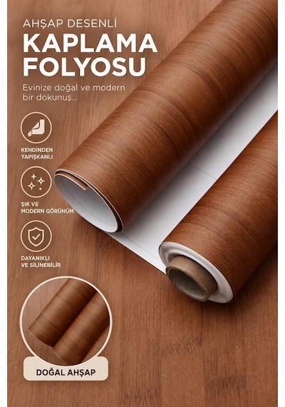 Deconitte Kendinden Yapışkanlı Koyu Ahşap Desenli Premium Mobilya Dolap Masa Tezgah Dekoratif Kaplama 60x100cm