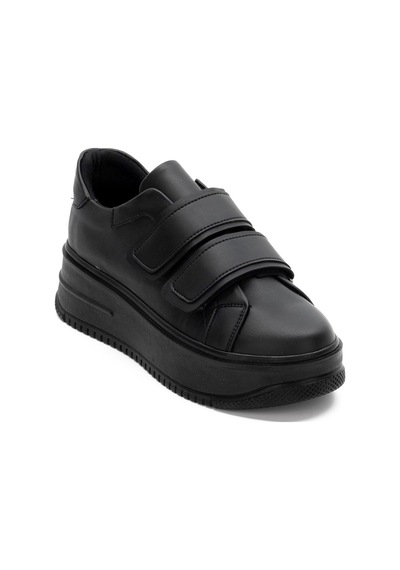 Kadın Kalın Tabanlı Cırtlı Günlük Spor Ayakkabı Sneakers Siyah